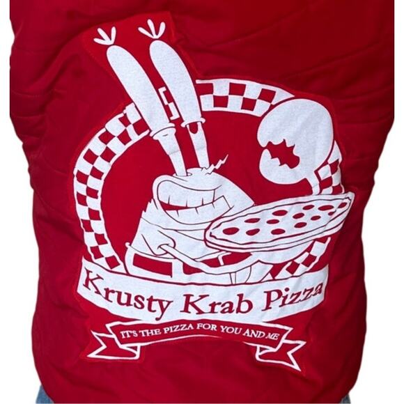 Krusty Krab Pizza Red Puffer Vest MEDIUM Pockets SpongeBob Unique Quilted - Picture 2 of 6